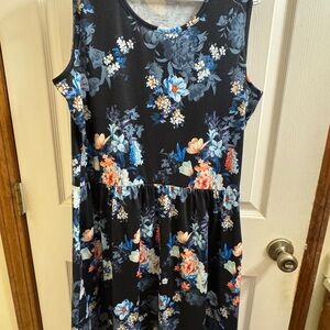 Floral Sleeveless Womens  Dress - Blue